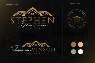 do real estate elegant signature logo design with branding kit