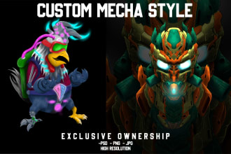 draw detailed mecha style for merch, nft, stiker and more