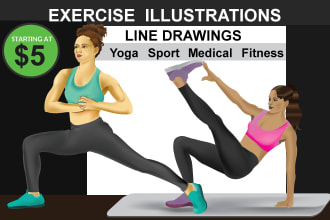 draw yoga exercise workout illustrations any line drawings