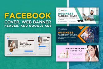 design facebook cover, web banner, header, and google ads