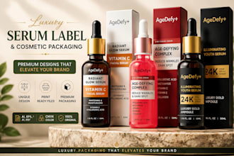 design luxury serum label and cosmetic packaging