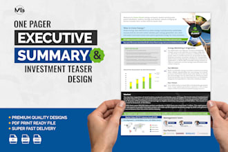 design one pager executive summary, investment teaser or business summary