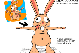 create a rigged 3d model of any anime or cartoon character