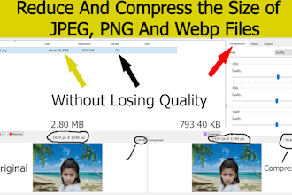 compress and reduce the size of jpeg, png and webp files