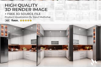 design realistic  3d visualization renders for kitchen interior