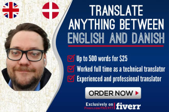 translate anything between english and danish in 24 hours