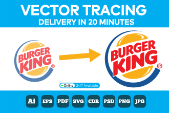 redesign logo, vectorize image, vector tracing in 20 minutes