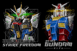 draw gundam, gunpla, mecha into scribble sketch art