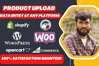 upload woocommerce products and data entry of wordpress websites, shopify stores