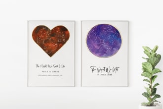 design a watercolor night sky star map of any special date