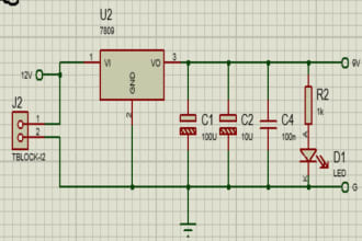 design schematics and pcb layout with circuit simulations on proteus