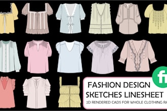 design complete range of ai flat fashion sketches for techpacks