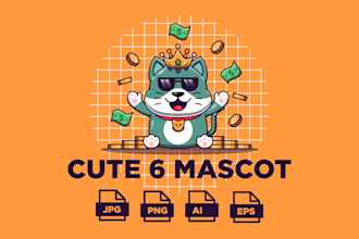 make cute simple 6 animal mascot characters