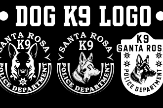 do professionally black and white dog k9 logo t shirt