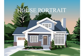 draw house portrait and building illustration into vector art
