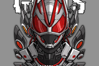 do custom fan art in headshot simetrical mecha style