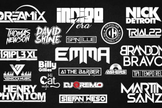 dj band, rap, music, typography, producer, hip hop, rock, edm and artist logo