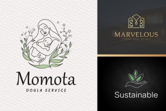 do 3 modern minimalist line art feminine hand drawn botanical boho logo