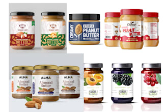 do modern jar, peanut, honey, spread jam bottle label design