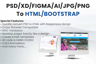 convert figma to html, xd to html, psd to html, responsive bootstrap website
