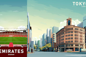 city skyline poster or famous landmarks illustration