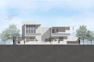 render architectural plan, elevation, section in photoshop