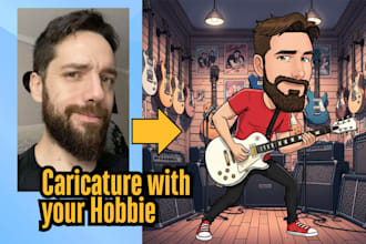 create a custom hobby caricature with a hand drawn portrait