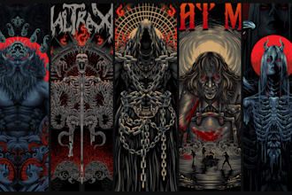 draw detailed dark, brutal, horror, and heavy metal art illustration