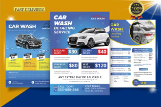 design car wash, car detailing, rental flyer, car service and price list flyer