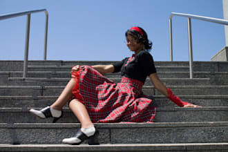 model pose in nature or city cosplay, custom outfit, your product