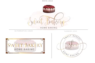 design watercolor cake,cupecake and bakery logo