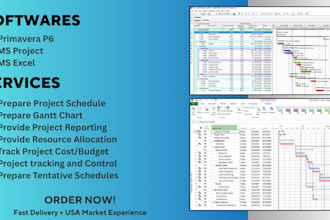 prepare construction schedules and gantt charts in primavera p6 or ms project