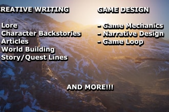 write video game lore and character backstories for you