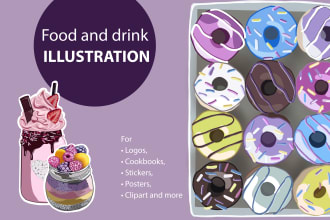 draw digital food or drink illustration for logo, stickers, clipart, cookbook