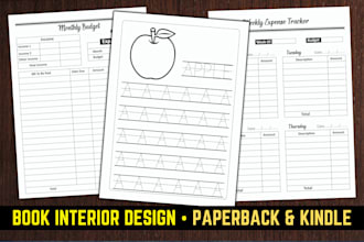 do book interior design layout, journal, planner, logbook, KDP paperback etc