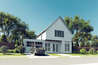 design house interior, exterior 3d model and rendering