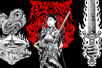 draw a detailed dark art horror illustration metal merch