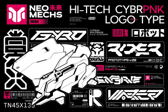 design you mecha,  cyberpunk, techwear,  futuristic logo