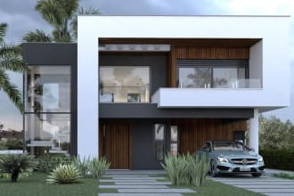 create any architectural 3d model in revit, render in vray
