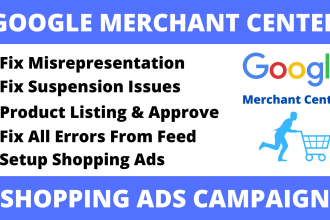 setup and fix google merchant center misrepresentation and shopping ads