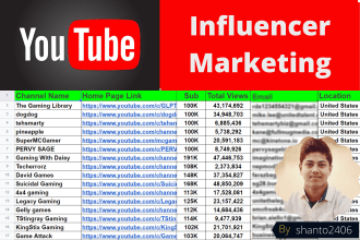 research and give you a targeted list of youtube influencers