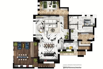 create a detailed colored floor plan for interior and real estate presentations