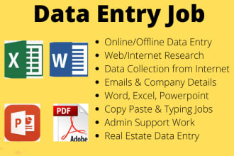offer data entry, virtual assistance, typing, excel, word, PPT jobs