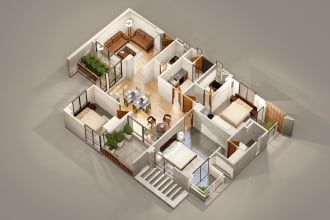 do 3d floor plan of interior model and render expeditiously