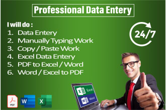 do data entry excel, word, pdf, and internet research for online data entry