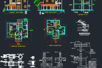 draft floor plans, elevations,sections in autocad 2d