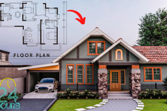 make exterior 3d model, render from architectural floor plan