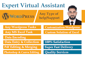 wordpress virtual assistant VA, help, data entry and do other task