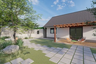 do landscape design, garden design, backyard, swimming pool, and render images