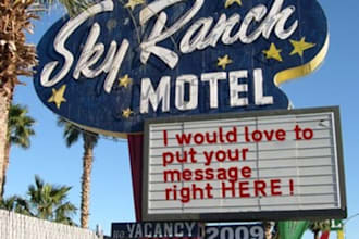 place your written message or site name on motel sign large banner